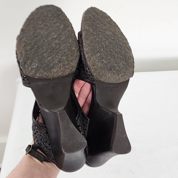 Audley Womens Drk Brown Woven Leather Open-Toe Slingback Wedge Sandals Size 39 - Picture 8 of 9